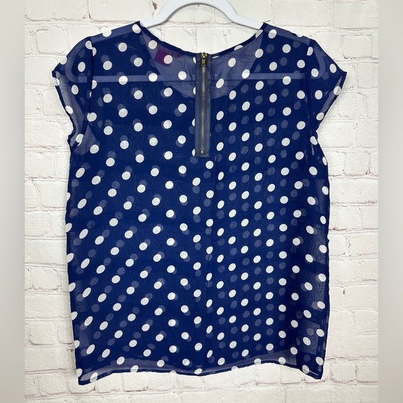 Sunny Leigh Blue White Polka Dot Short Sleeve Blouse Sz S, GUC - Picture 2 of 5